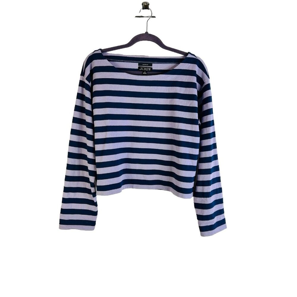 Crew Boat Neck Cropped Striped T Shirt Lavender Blue Bs652